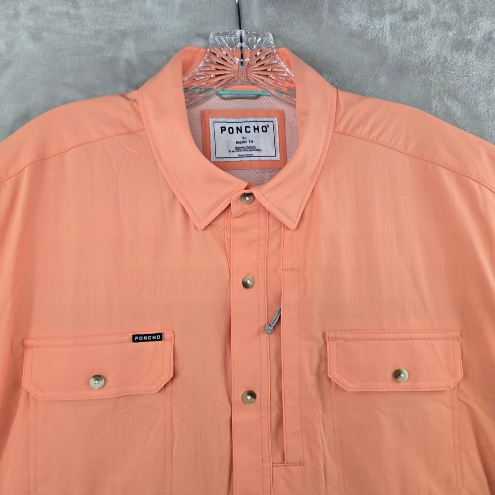 Poncho Fishing Shirt Mens XL Orange Short Sleeve Magnetic Pockets Regular Fit